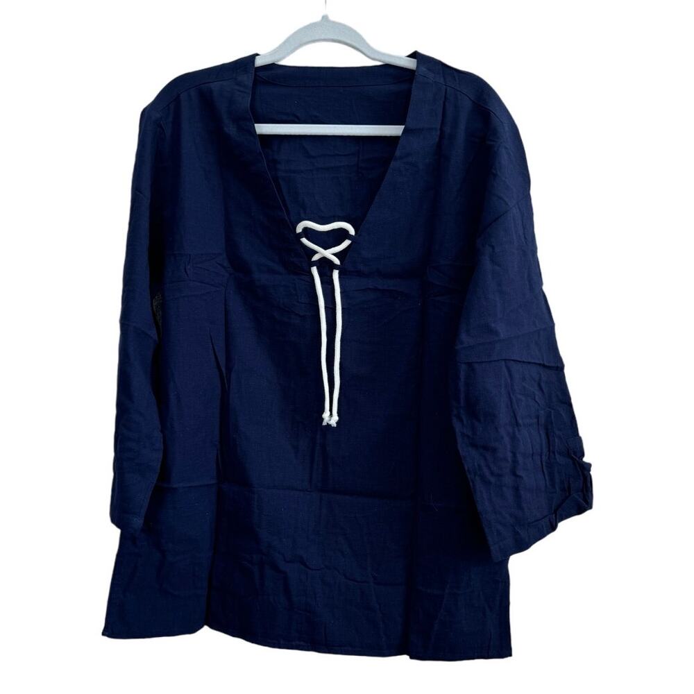 NWOT Men's Retro Henley Shirt V Neck Navy One Size